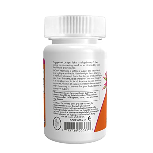 NOW Foods Vitamin D-3 softgels pour shot demonstrates easy daily dosing