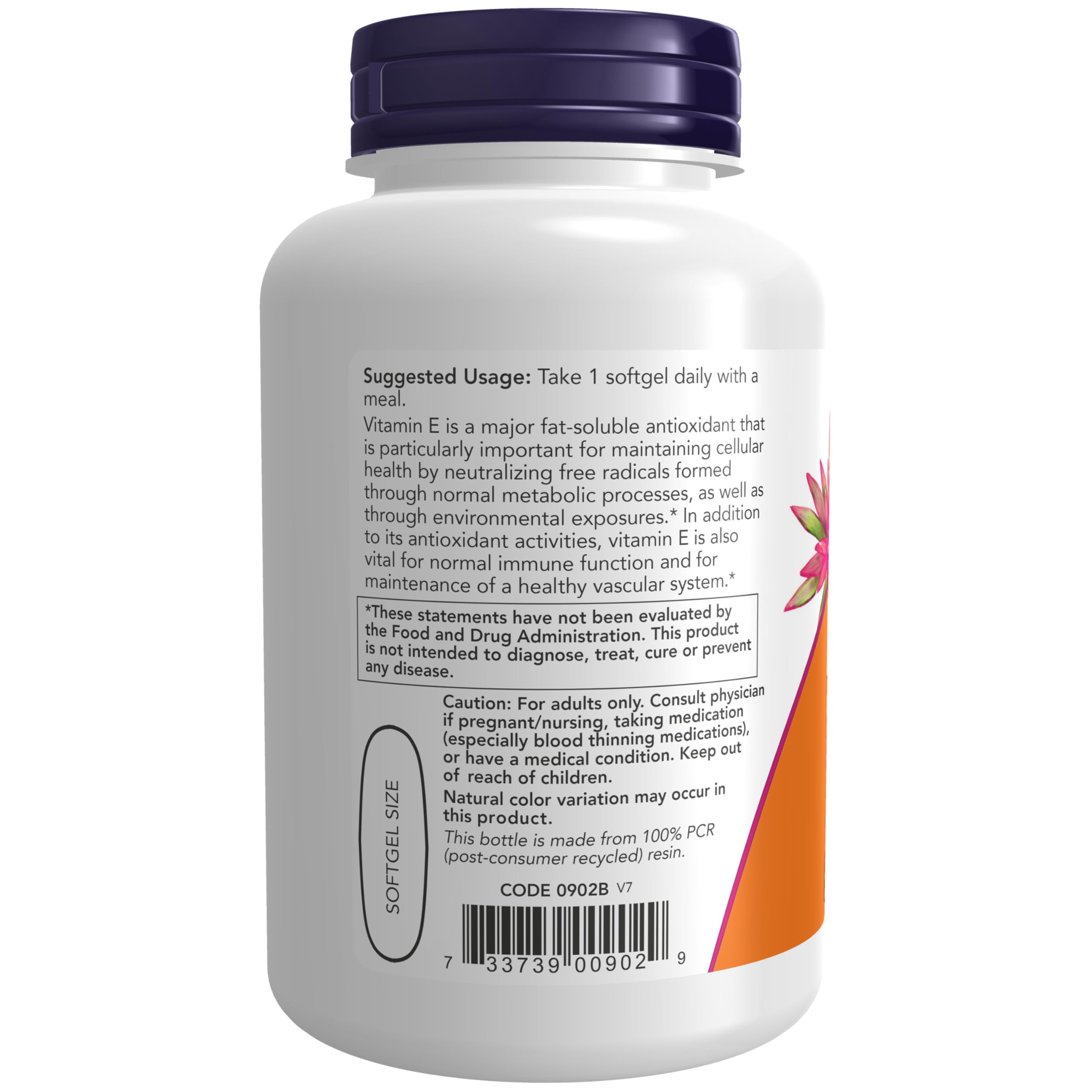 NOW Foods Vitamin E 1000 IU softgels in hand showing convenient daily intake.