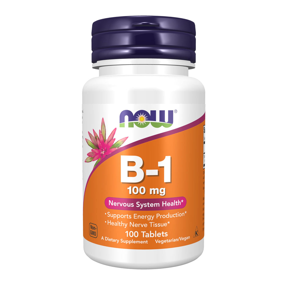 NOW Foods Vitamina B-1 tiamina 100 mg, tabletas listas para apoyar el metabolismo.