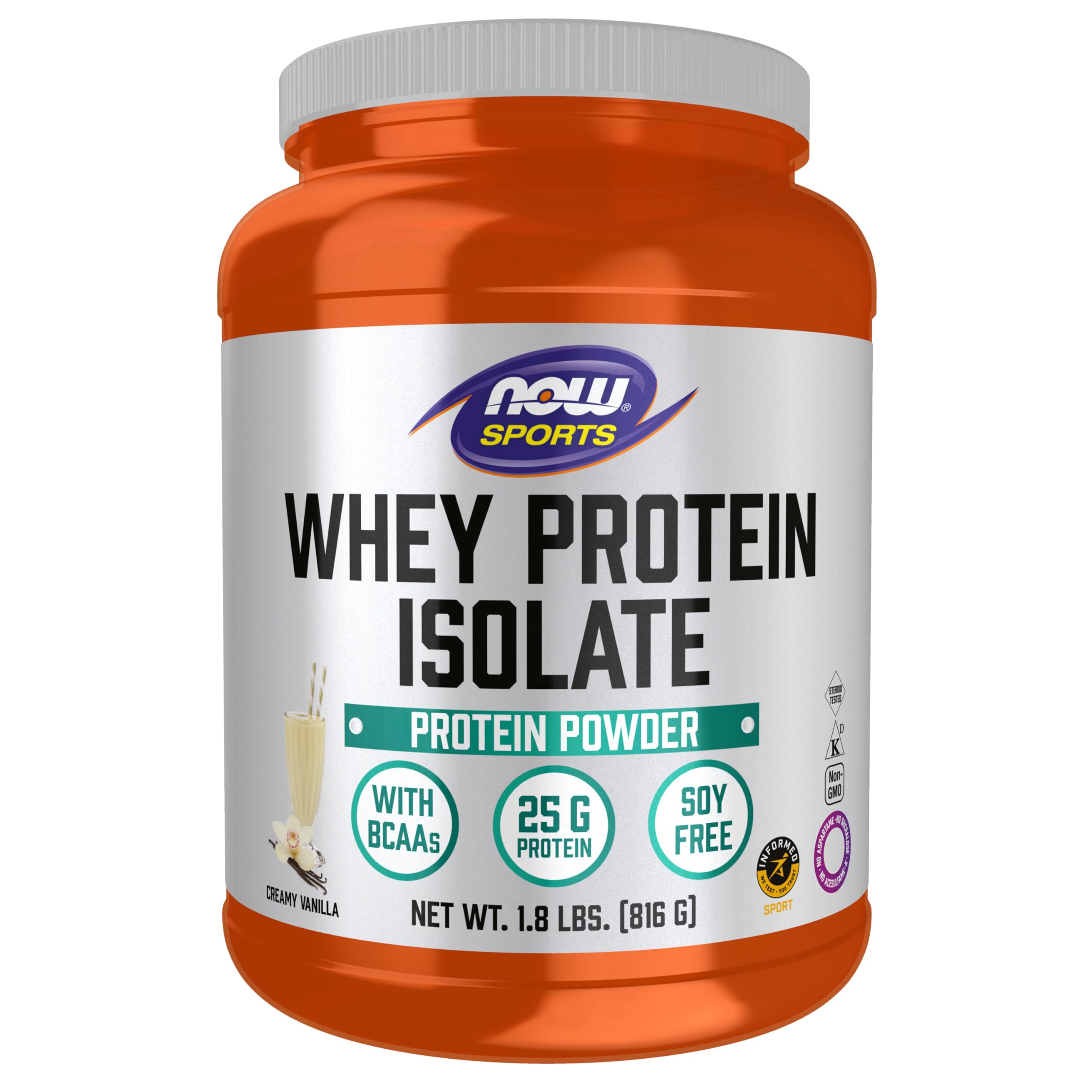 NOW Foods Whey Isolate vanilla powder jar showcases premium protein for active lifestyles