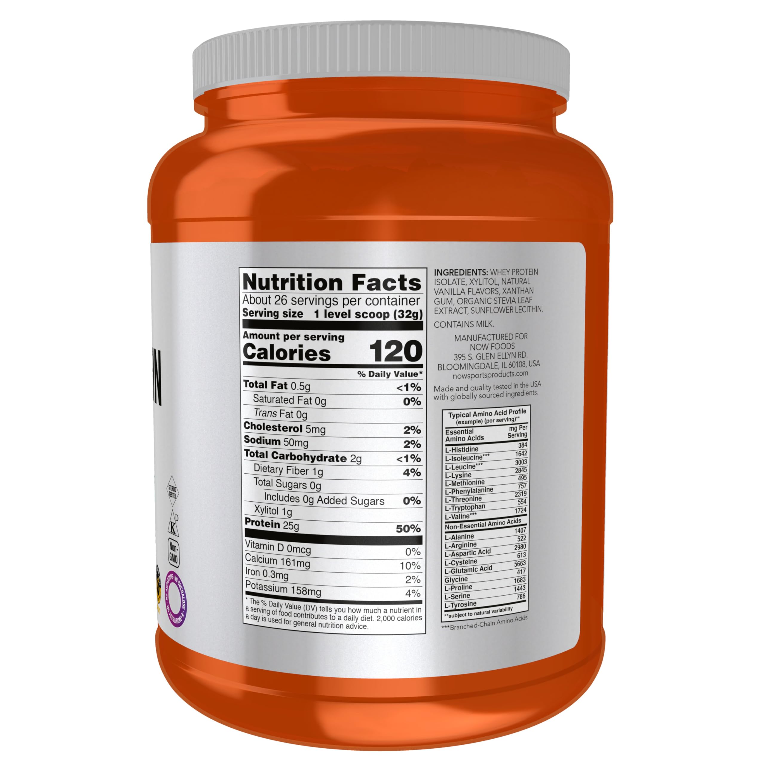 NOW Foods Whey Isolate vanilla scoop dispensing for precise serving