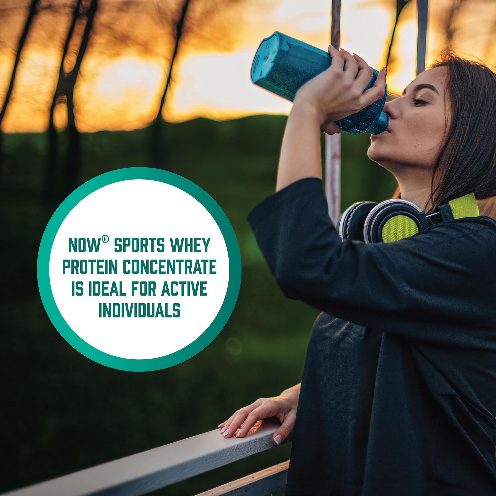 NOW Foods Whey Protein Concentrate shake glass — post-workout refreshment option.