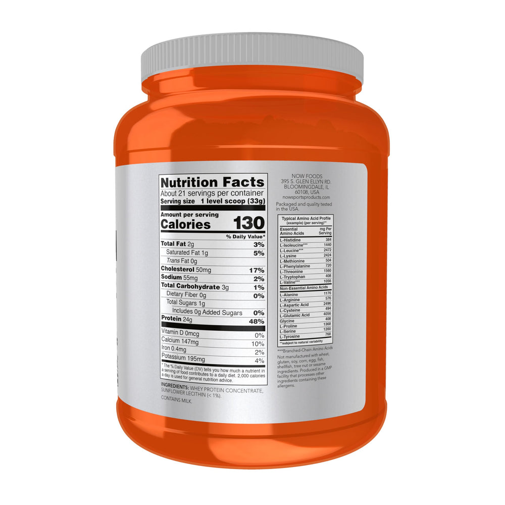 NOW Foods Whey Protein Concentrate unflavored powder — blends easily into drinks.