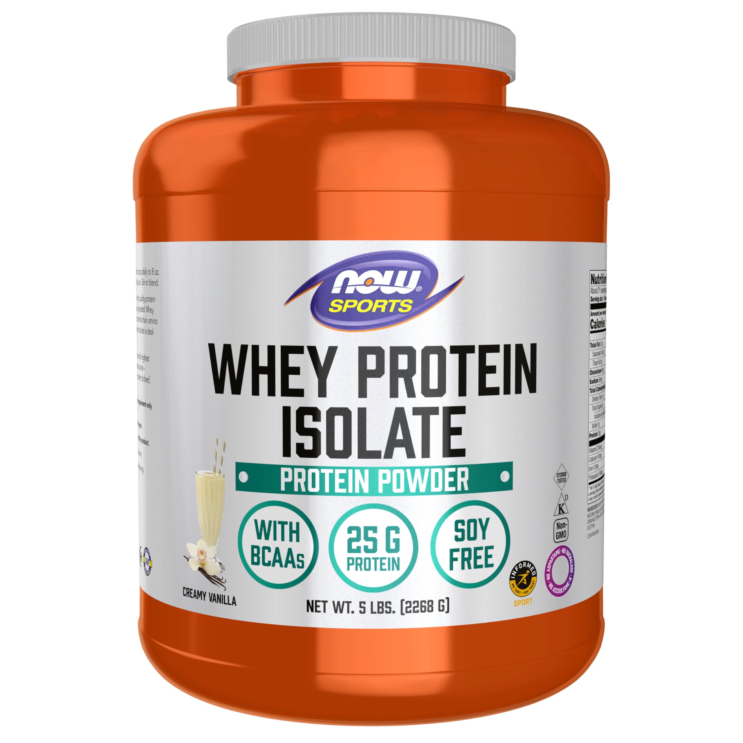 NOW Foods Whey Protein Isolate creamy vanilla bottle with 5 lb size for post-workout shakes