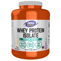 NOW Foods Whey Protein Isolate creamy vanilla bottle with 5 lb size for post-workout shakes