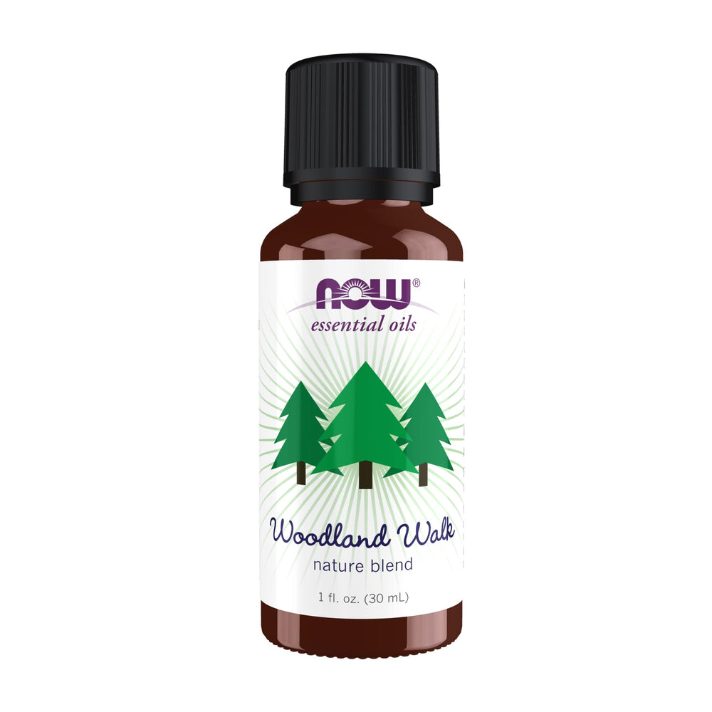 NOW Foods Woodland Walk oil blend bottle with fresh woodsy scent for home relaxation