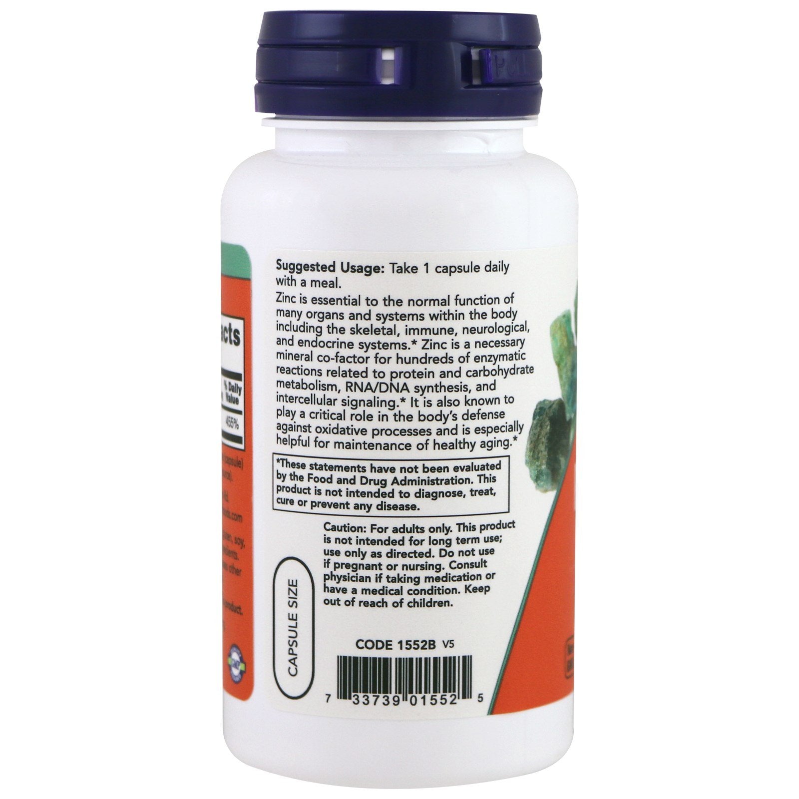 NOW Foods Zinc Picolinate bottle side label GMP Quality Assured.