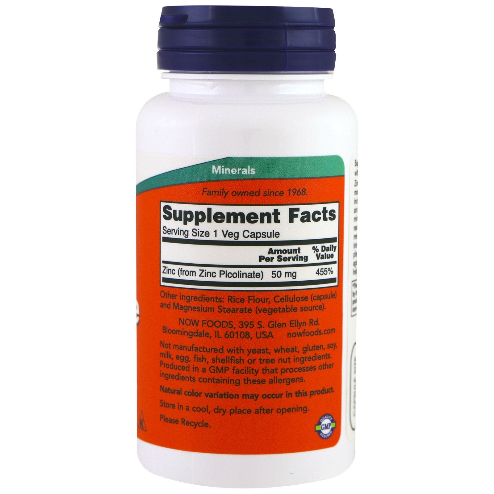 Front packaging image of NOW Foods Zinc Picolinate 50 mg product bundle.