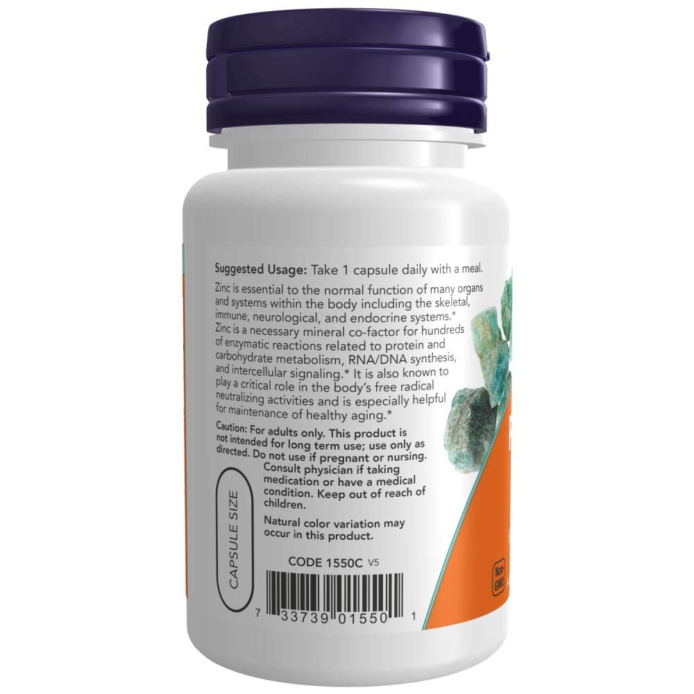 NOW Foods Zinc Picolinate label detail; vegan and non-GMO certifications