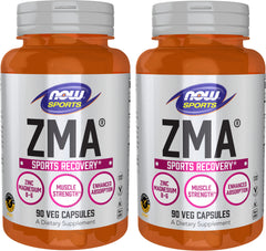 NOW Foods ZMA two-bottle pack on shelf for potential nightly recovery.