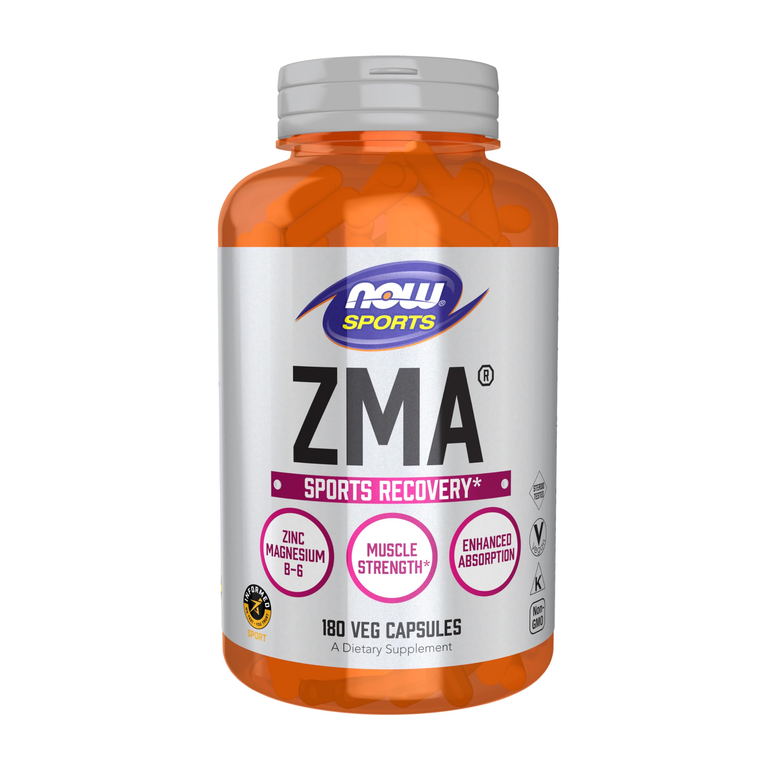NOW Foods ZMA bottle closeup highlighting minerals for post-exercise recovery