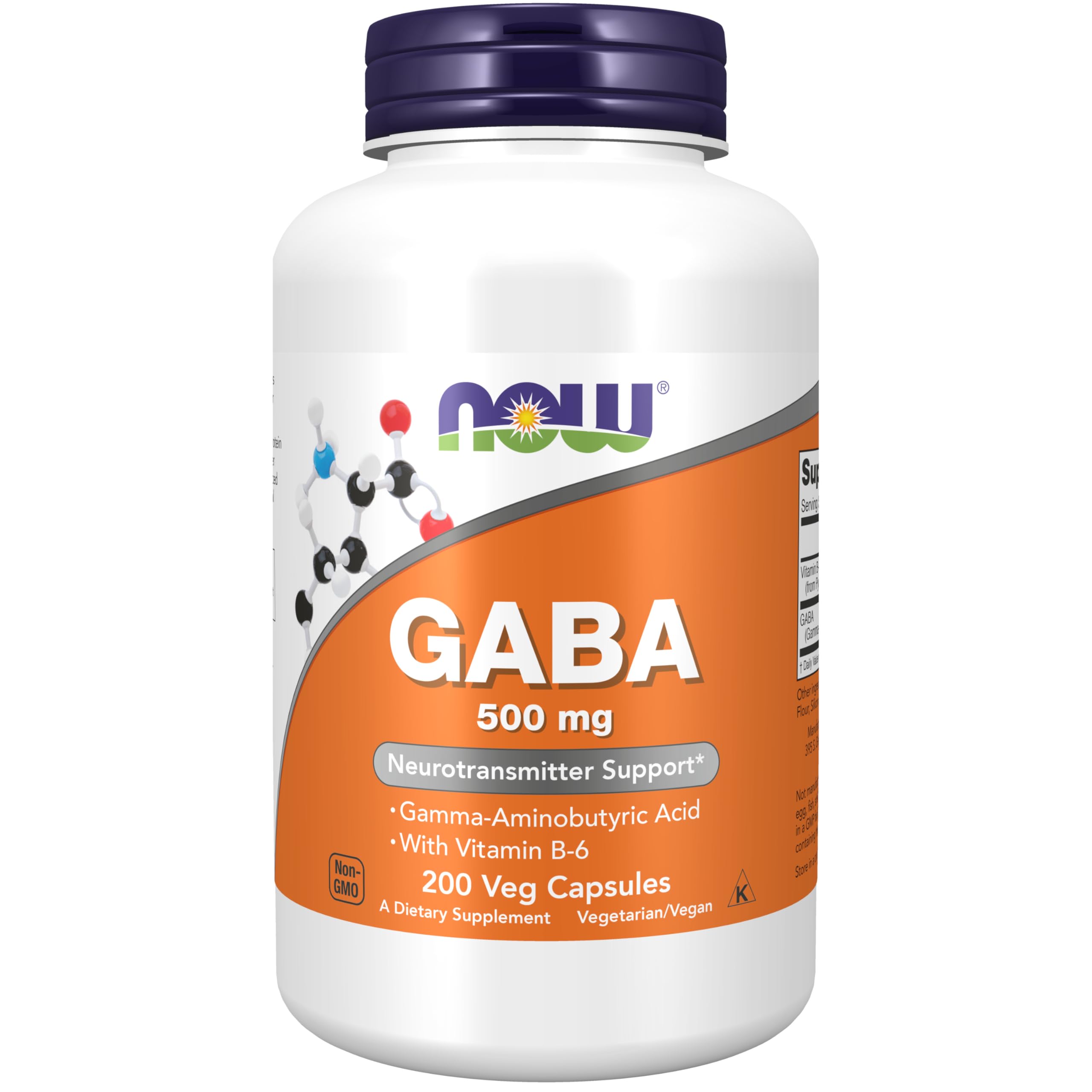 NOW Foods GABA 500 mg bottle front view for calming support.