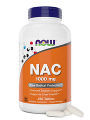 NOW NAC 1000 mg bottle front—vegan supplement for potential free radical protection.