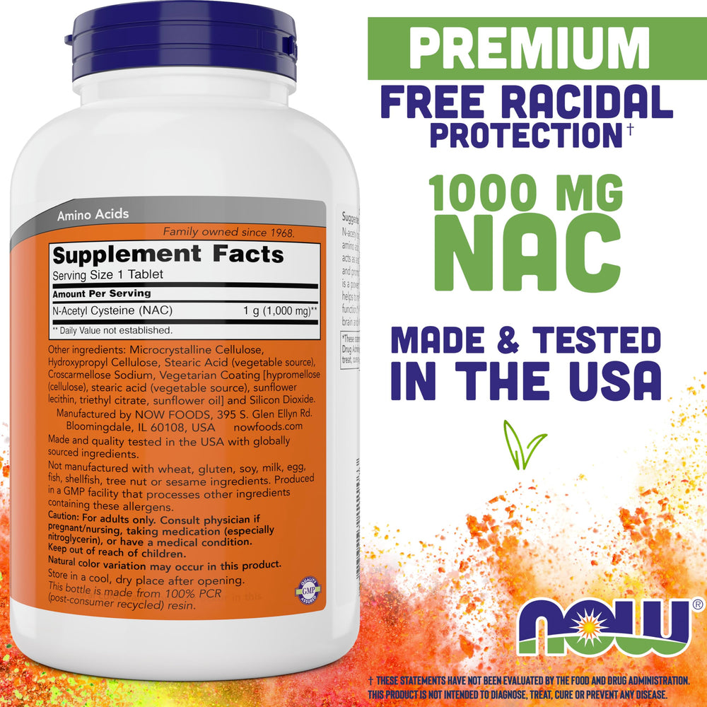 NOW NAC bottle label closeup—non-GMO vegan formula for purity.