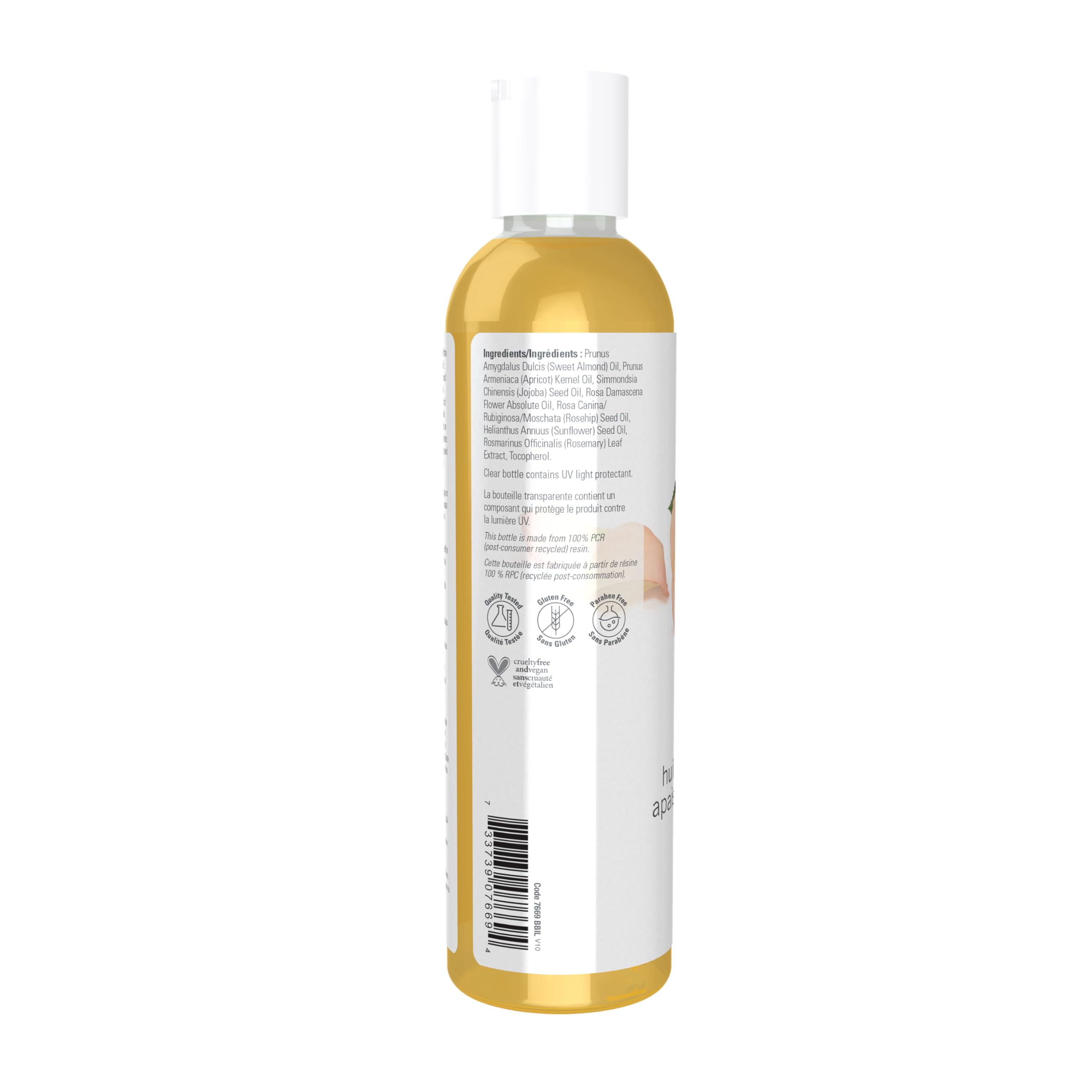 NOW Foods Tranquil Rose Massage Oil ingredients list highlights jojoba and almond oils.