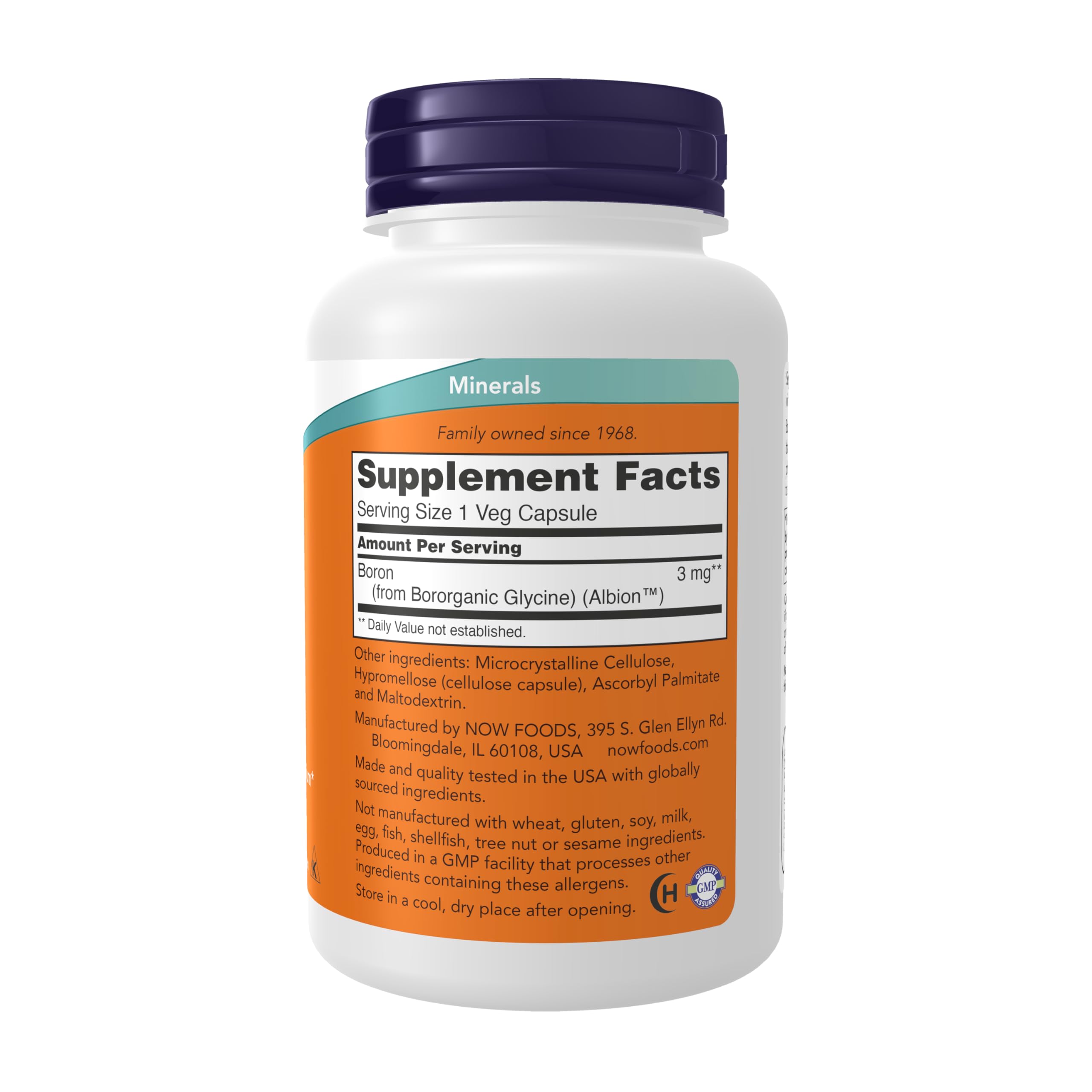 NOW Foods Boron 3 mg cápsulas: ingesta diaria fácil.