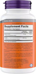 NOW GABA label closeup shows vegan and kosher formulation for mindful rest.