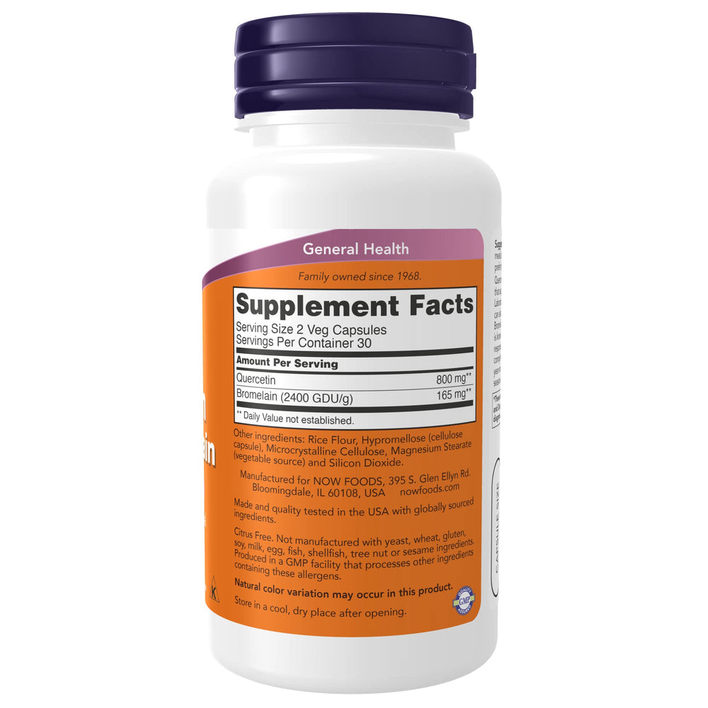 NOW Foods Quercetina con Bromelina, cápsulas vegetales: uso diario para apoyar la salud respiratoria