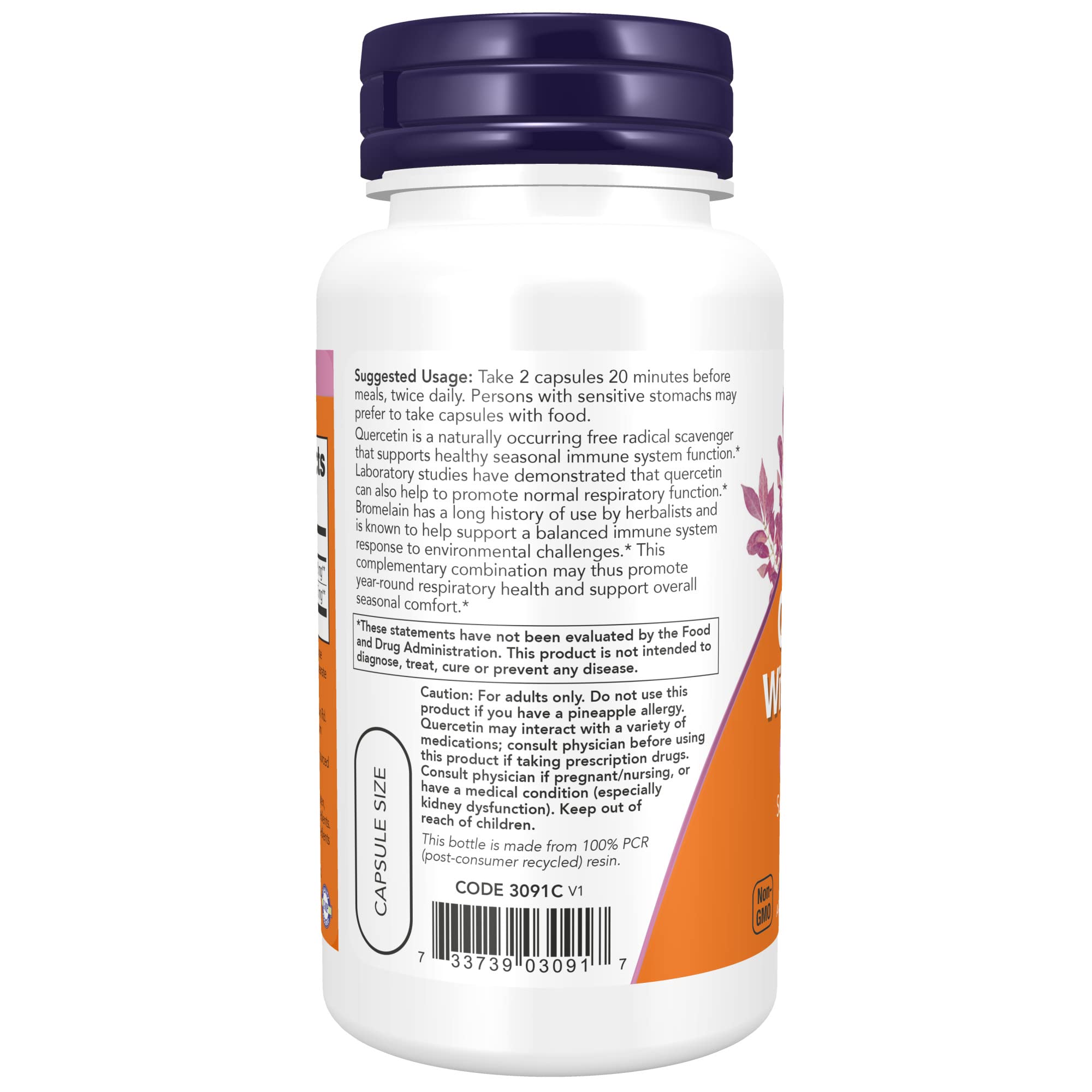 NOW Foods Quercetina con Bromelina, etiqueta del producto: combinación para equilibrio inmunitario estacional