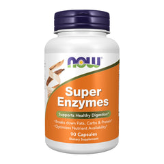 NOW Foods Super Enzymes bottle label highlights digestion support.