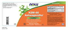 Close-up of NOW Foods Ashwagandha capsules showing full-spectrum extract potential wellness benefits.