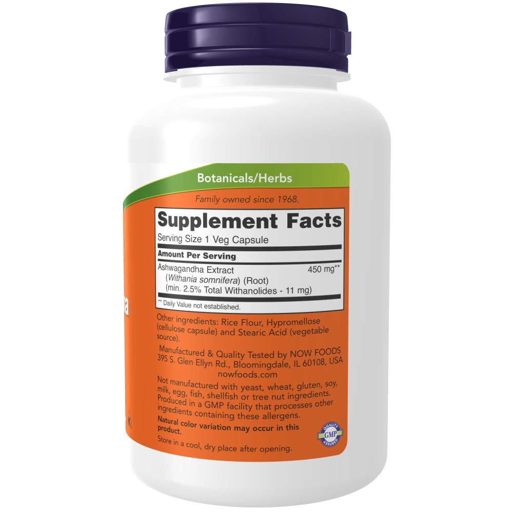 NOW Foods Ashwagandha capsules ready for daily stress adaptation.