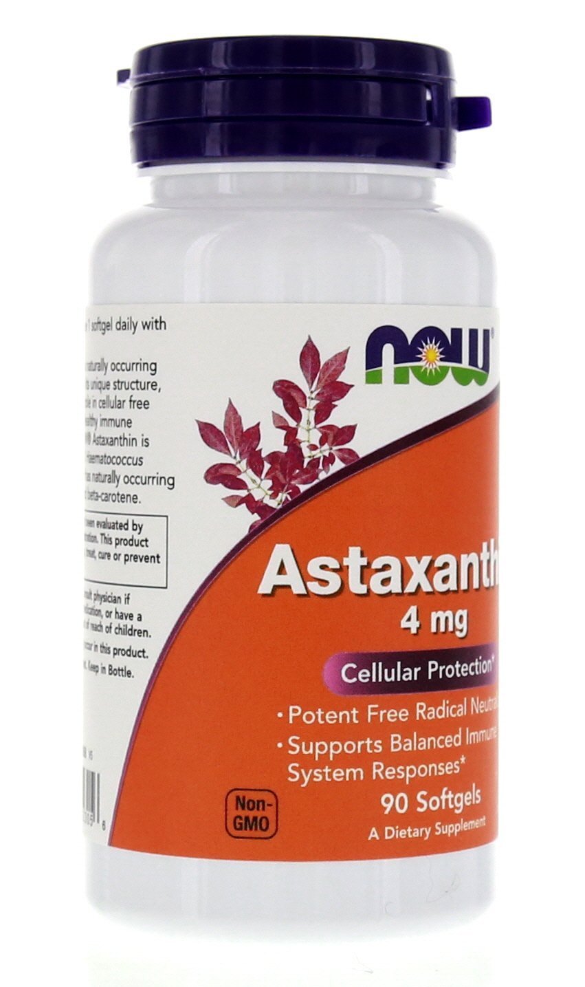 NOW Foods Astaxanthin 4mg capsule-inside-view shows softgels ready to take.