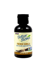 Now Foods BetterStevia French Vanilla bottle for zero-calorie sweetness in drinks.