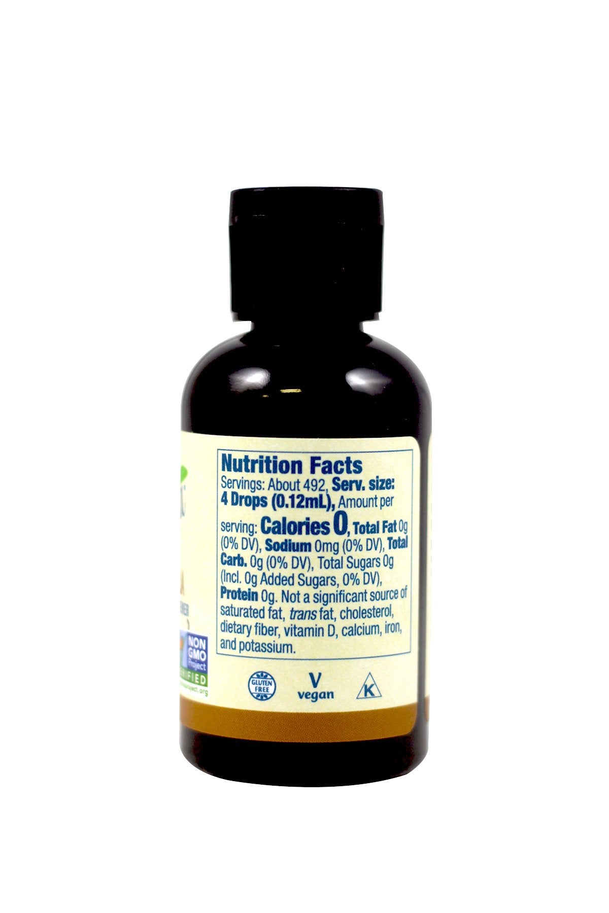 Now Foods BetterStevia pour bottle being used in coffee with vanilla sweetness.