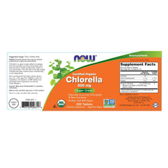 NOW Foods Chlorella bottle label detail showing chlorophyll and micronutrients