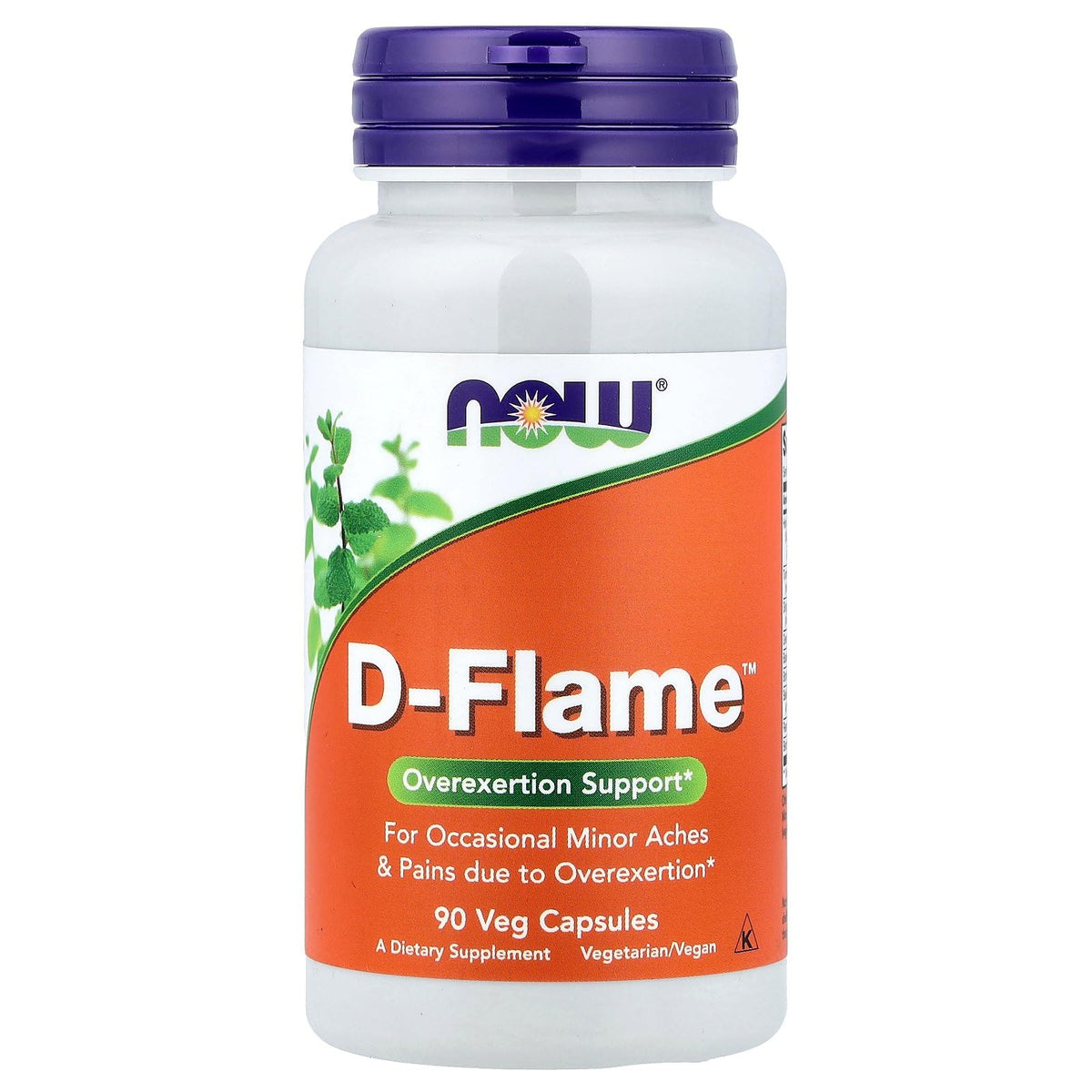 NOW Foods D-Flame 90 Vcaps bottle on shelf, supporting daily joint care routines