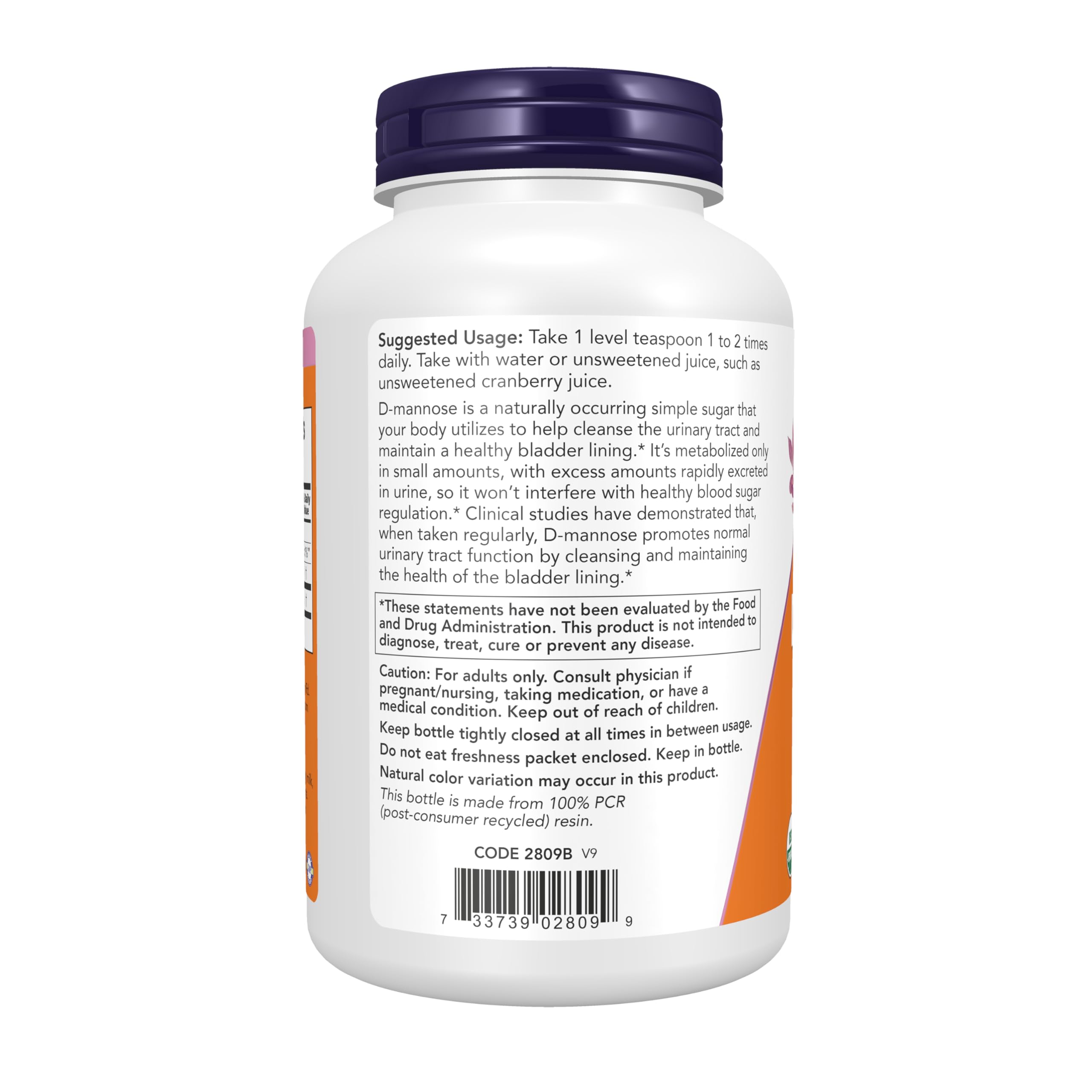 NOW Foods D-Mannose powder pouring to illustrate quick use.
