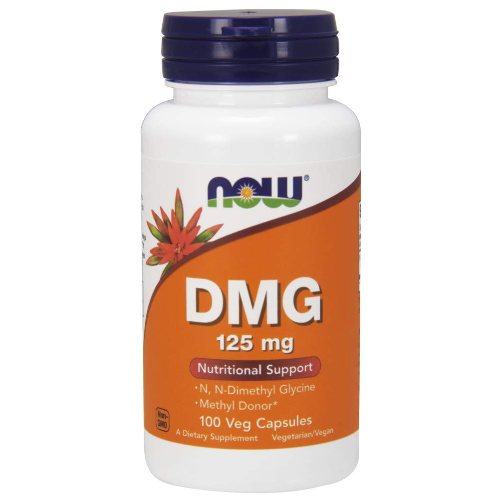 NOW Foods DMG 125 mg bottle with capsules for potential glutathione support