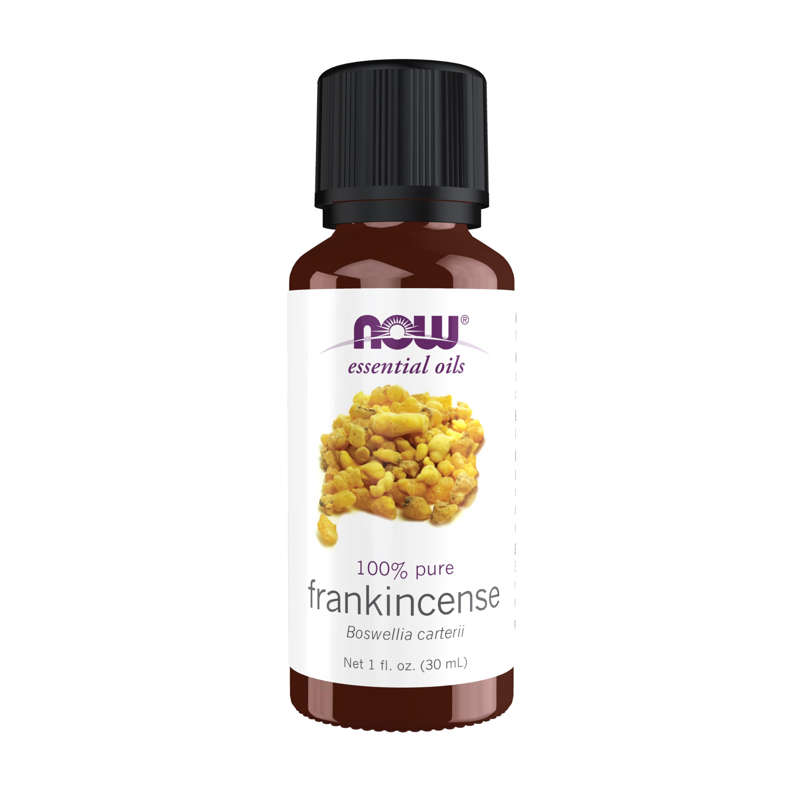 NOW Foods Frankincense Oil bottle for diffusing a centering aroma.