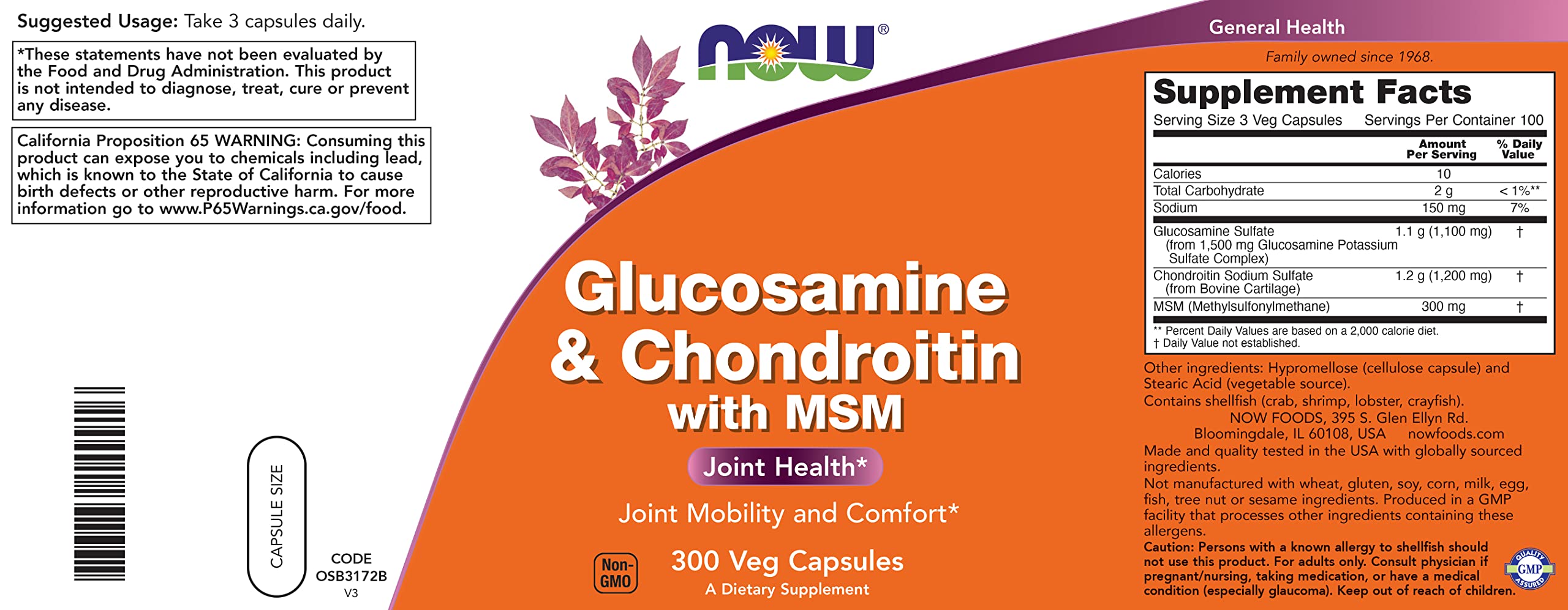 Now Foods glucosamine chondroitin msm capsules close-up highlighting individual capsules