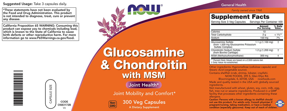 Now Foods glucosamine chondroitin msm capsules close-up highlighting individual capsules