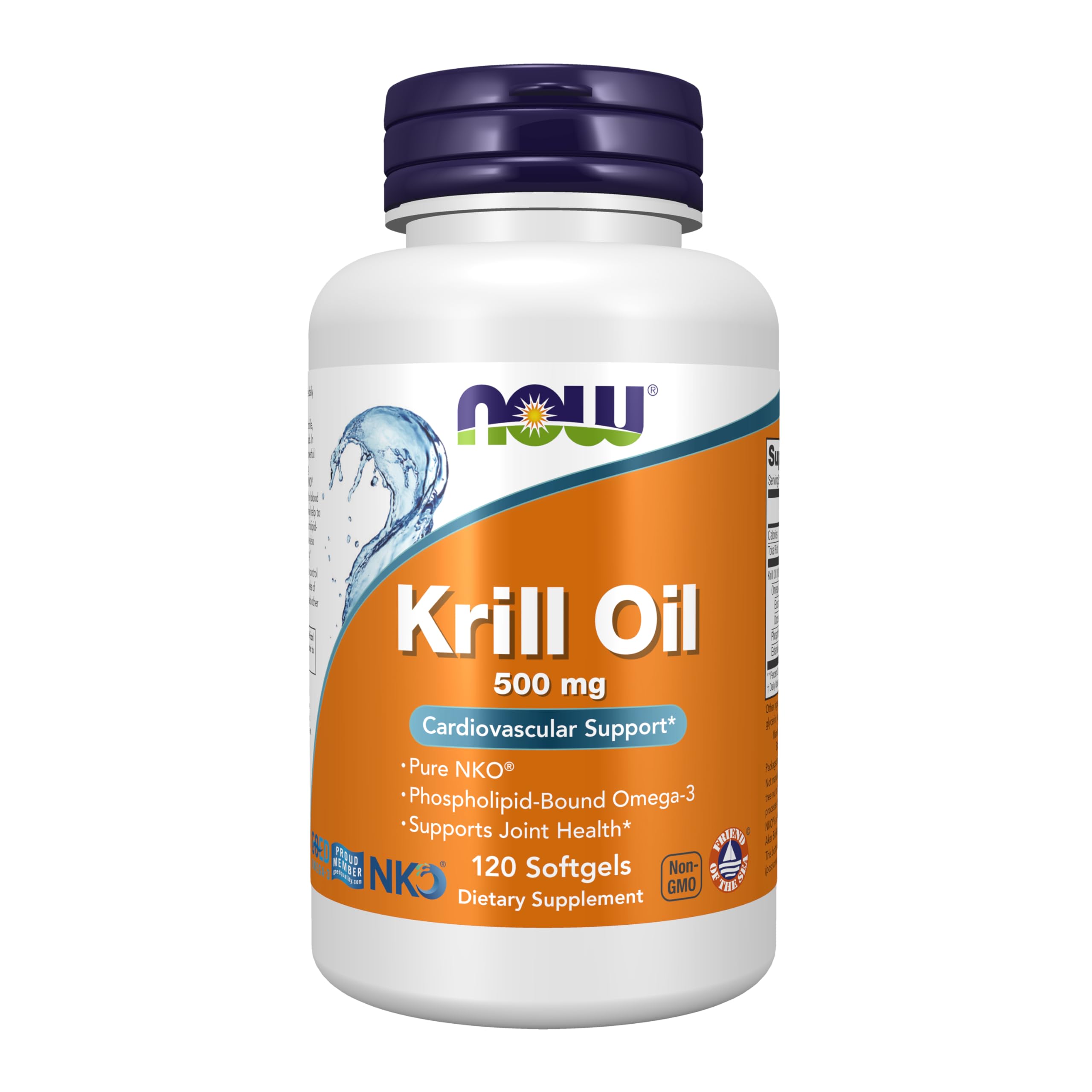 NOW Foods Krill Oil bottle pour showing convenient daily omega-3 routine and cardiovascular support