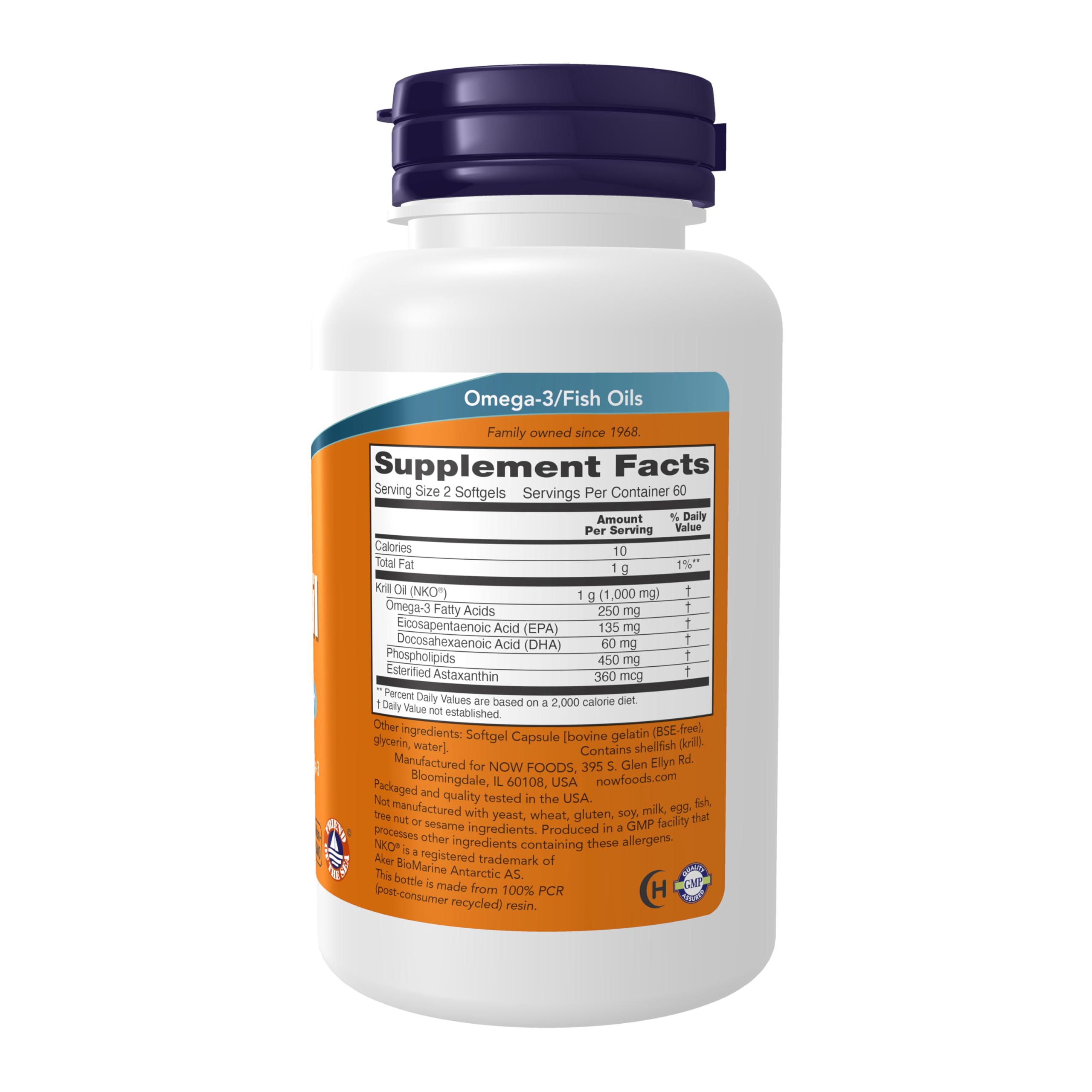 NOW Foods Krill Oil capsule closeup highlighting softgels and phospholipid-bound omega-3