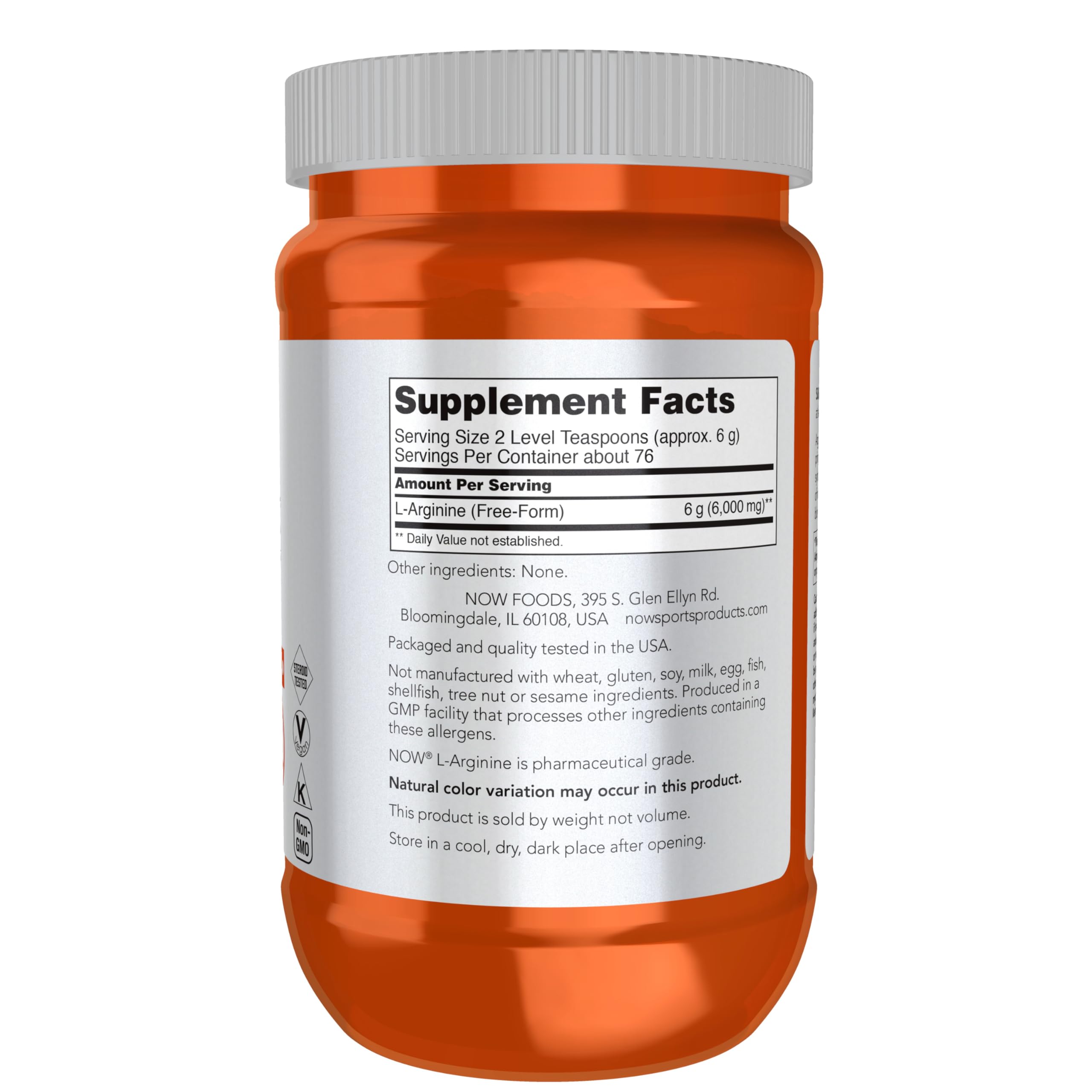 NOW Foods L-Arginine powder scoop ready for precise serving and protein metabolism support