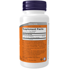 NOW Foods L-Carnitine 250 mg capsules closeup emphasizes compact vegetarian supplement.