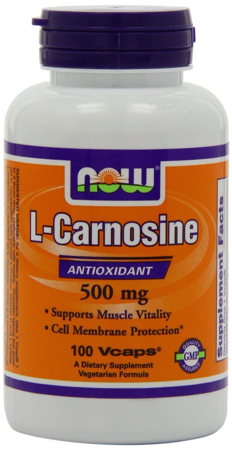 Now Foods L-Carnosine 500mg bottle front view highlighting antioxidant support and daily use