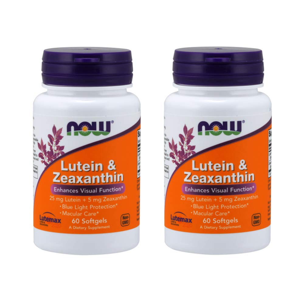 NOW Foods Lutein & Zeaxanthin bottle front with 60 softgels for daily eye support.