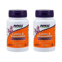 NOW Foods Lutein & Zeaxanthin bottle front with 60 softgels for daily eye support.
