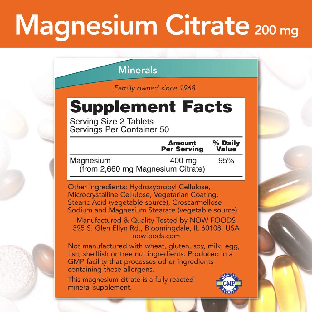 NOW Foods Magnesium Citrate bottle supports daily magnesium intake.