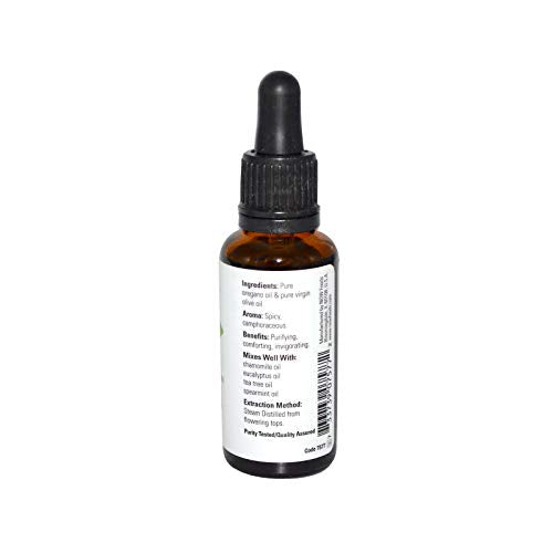 NOW Foods Oil of Oregano 25% label detail shows potency and product info