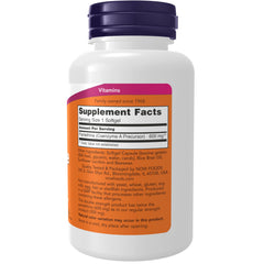 NOW Foods Pantethine 600mg softgel closeup shows highly absorbable formulation for metabolism support.