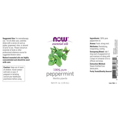 NOW Foods Peppermint oil dropper enables precise dosing for aromatherapy sessions.