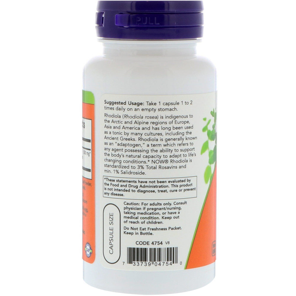 NOW Foods Rhodiola vegetarian capsules close-up for everyday energy support