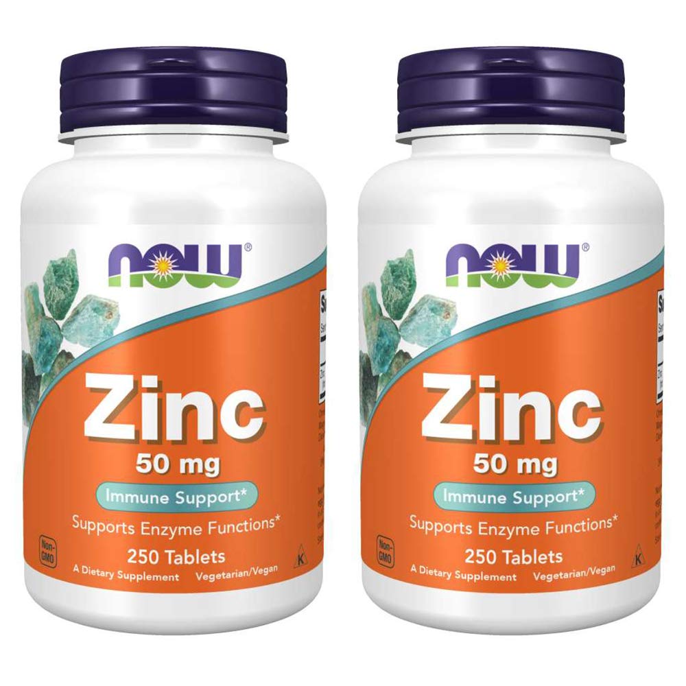 NOW Foods Zinc 50 mg bottle front; convenient daily supplement option.