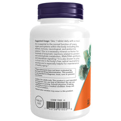 NOW Foods Zinc 50 mg bottle label; contains 250 capsules for daily use.